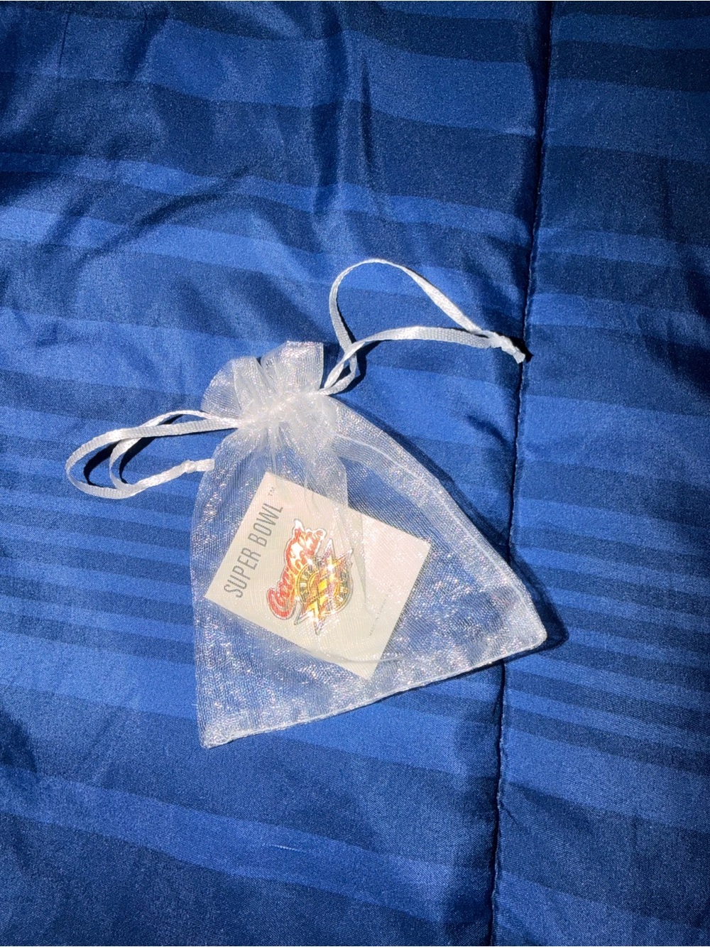 Coca Cola White Organza Drawstring Favor Bag with Super Bowl Tag